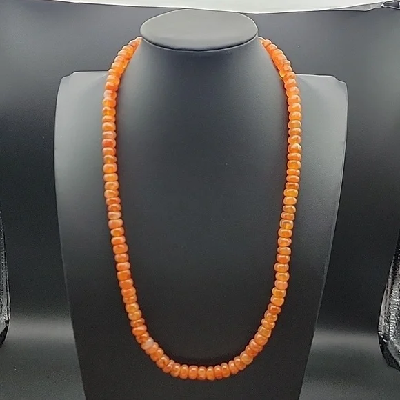 730 Cts Natural Orange Carnelian Round Rondelle Beads Gemstone Beaded Necklace - Picture 4 of 9